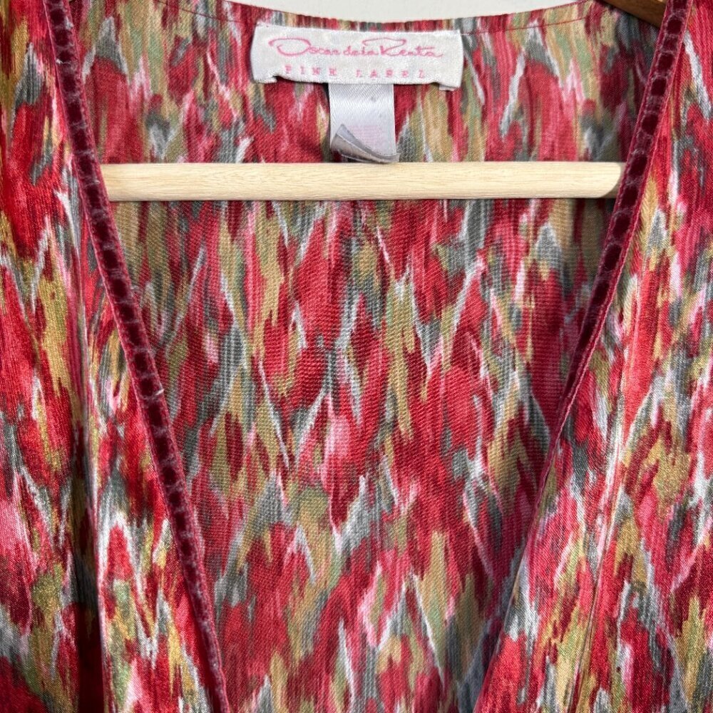 Vintage Oscar de la Renta Pink Label Printed Satin Robe Women's Large Red Belted - Picture 6 of 12